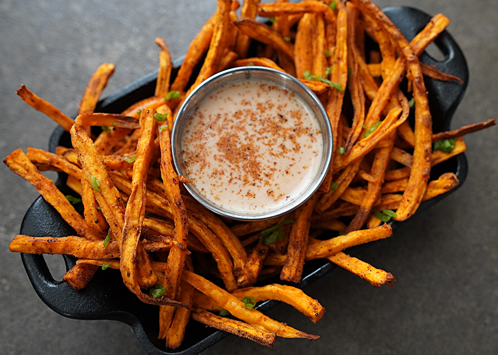 Air Fryer Sweet Potato Fries With Hot Honey Chipotle Dipping Sauce